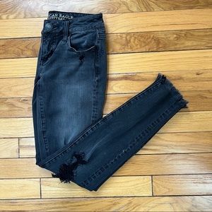 American Eagle faded black distressed super stretch x4 super low jegging